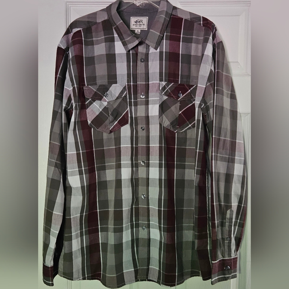 Vtg Ecko Unltd. Shirt Mens XL Red Plaid Button-Up Shirt Y2K Hip Hop Streetwear